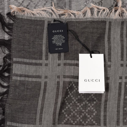 Gucci Wool Silk GG Monogram Diamante Plaid Surviee Shawl Beige Dark Brown 3 of 4