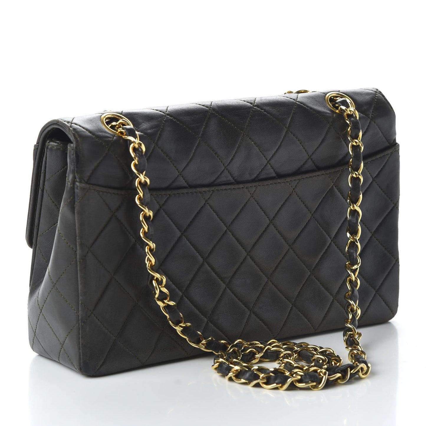 Lambskin Quilted Small Single Flap Dark Grey