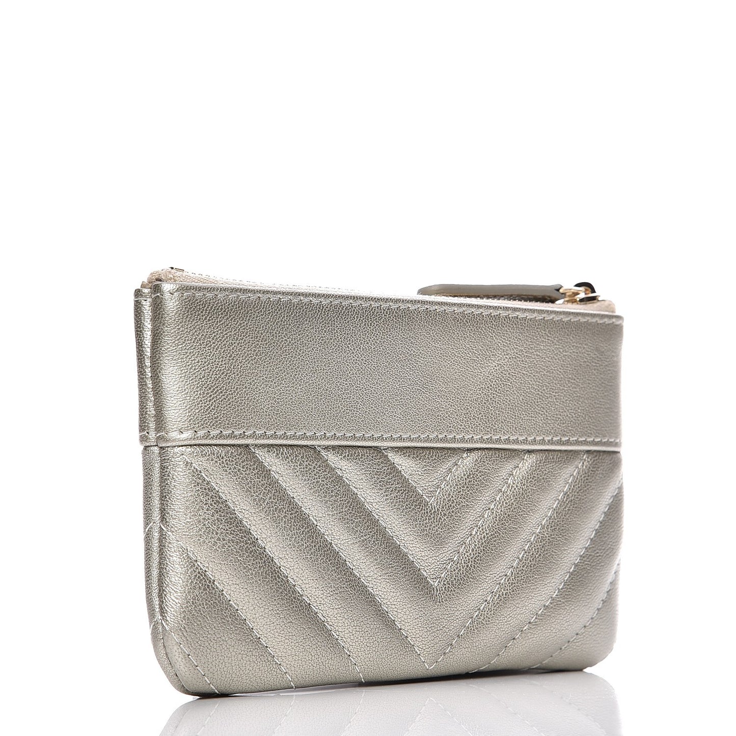 Metallic Sheepskin Chevron Quilted Small Vintage Mademoiselle Cosmetic Case Light Gold