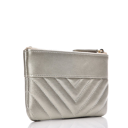 Chanel Metallic Sheepskin Chevron Quilted Small Vintage Mademoiselle Cosmetic Case Light Gold 3 of 8