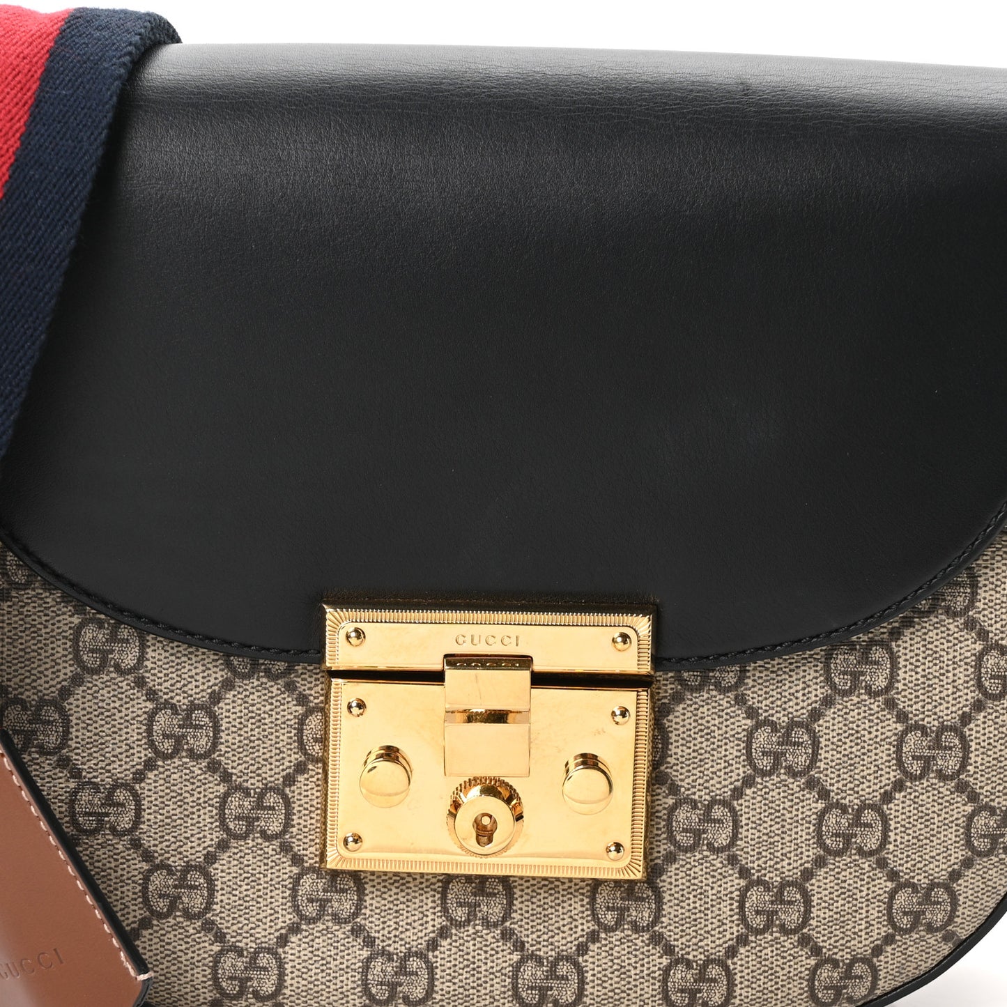 GG Supreme Monogram Web Medium Padlock Messenger Shoulder Bag Black