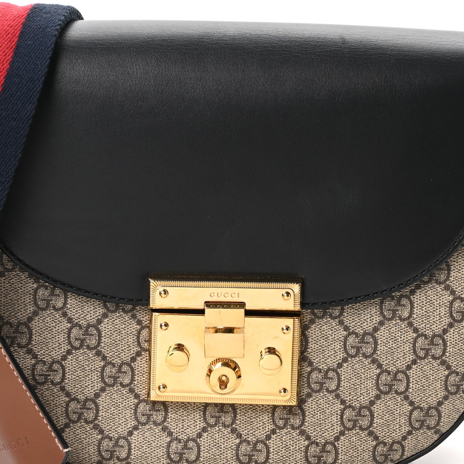 Gucci GG Supreme Monogram Web Medium Padlock Messenger Shoulder Bag Black 8 of 10
