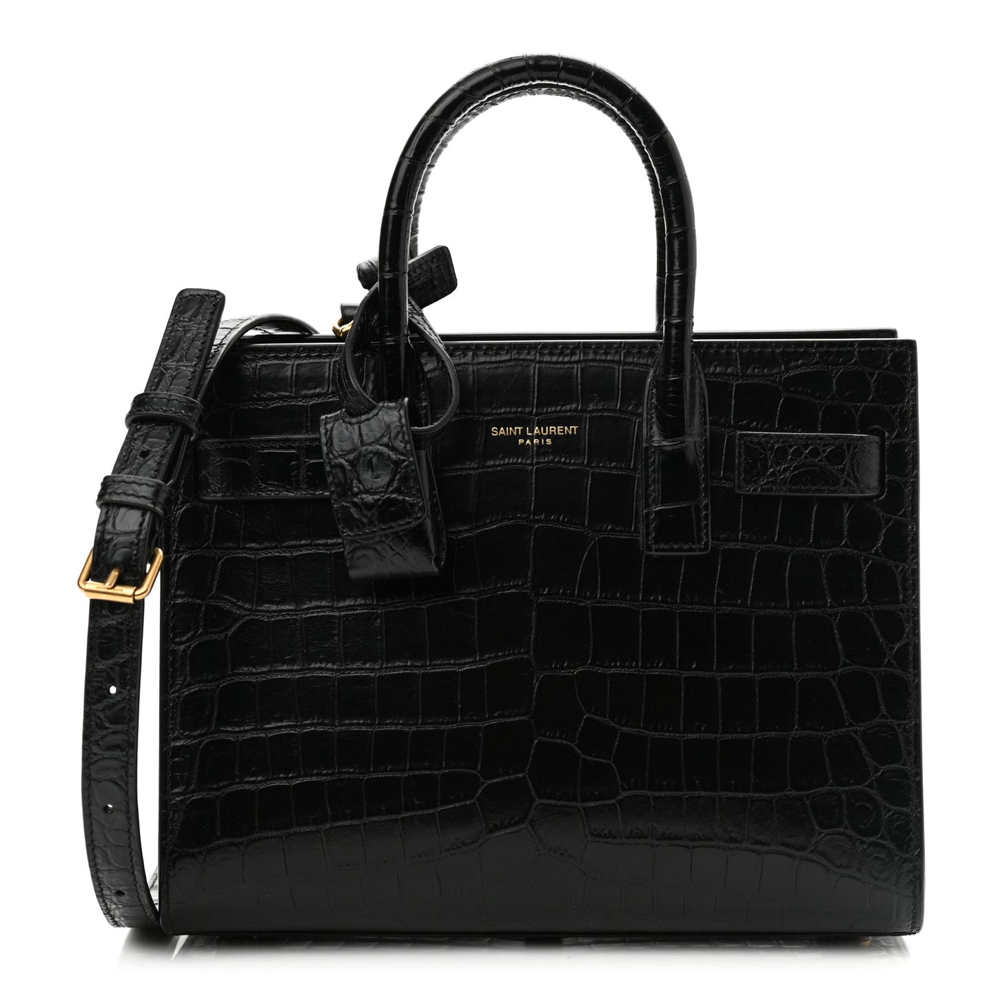 Calfskin Crocodile Embossed Nano Sac De Jour Black