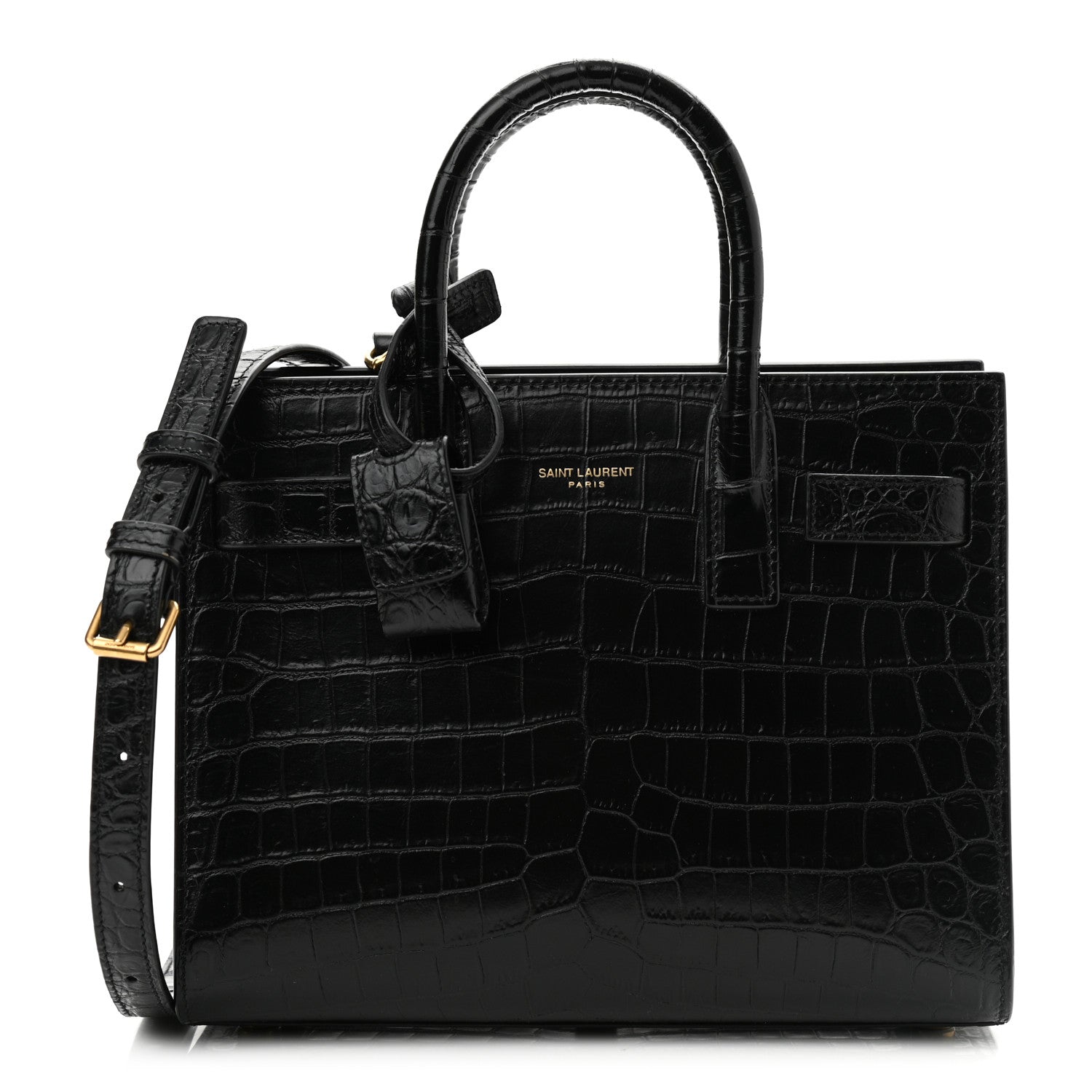Saint Laurent Calfskin Crocodile Embossed Nano Sac De Jour Black 1 of 10