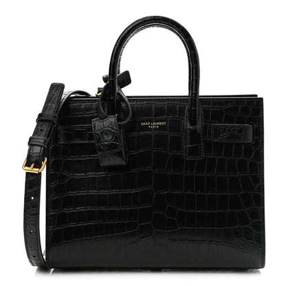 Saint Laurent Calfskin Crocodile Embossed Nano Sac De Jour Black 1 of 10