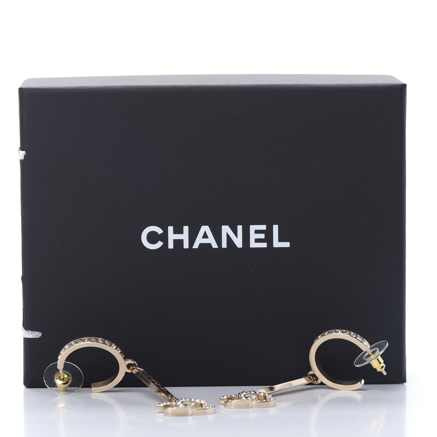 Crystal Lock Symbols Logo CC Hoop Drop Earrings Gold