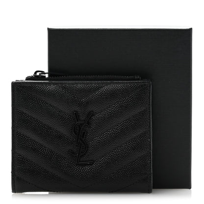 Saint Laurent Grain De Poudre Matelasse Chevron Monogram Zipped Card Case Black 11 of 11