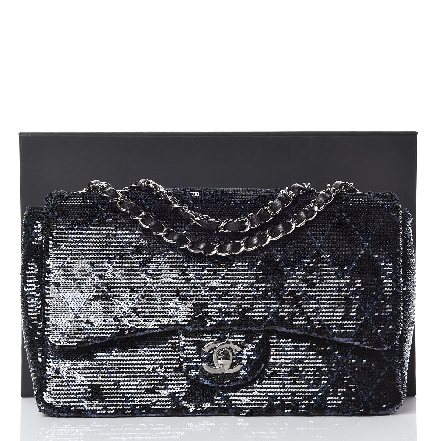 Sequin Quilted Medium Single Flap Blue