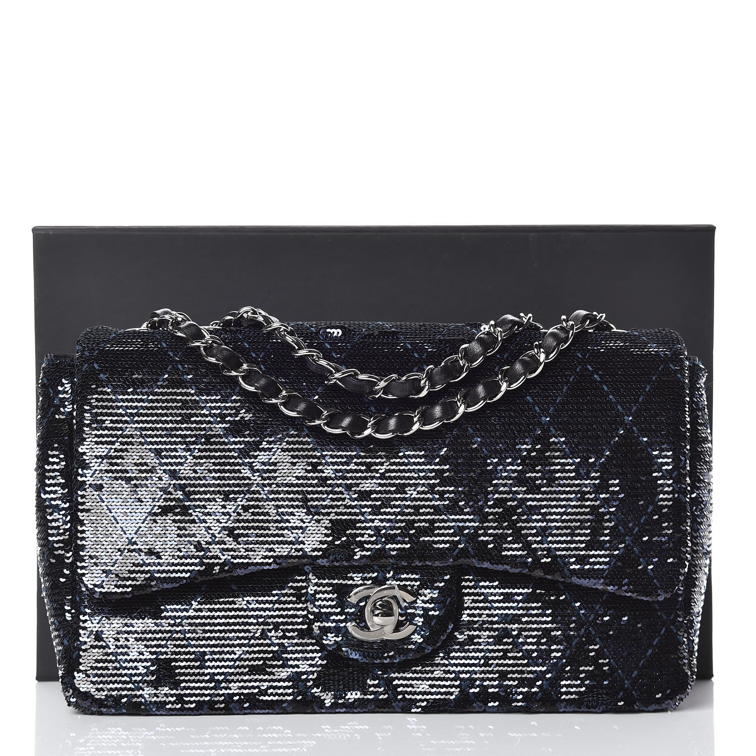 Chanel Sequin Quilted Medium Single Flap Blue 10 of 10