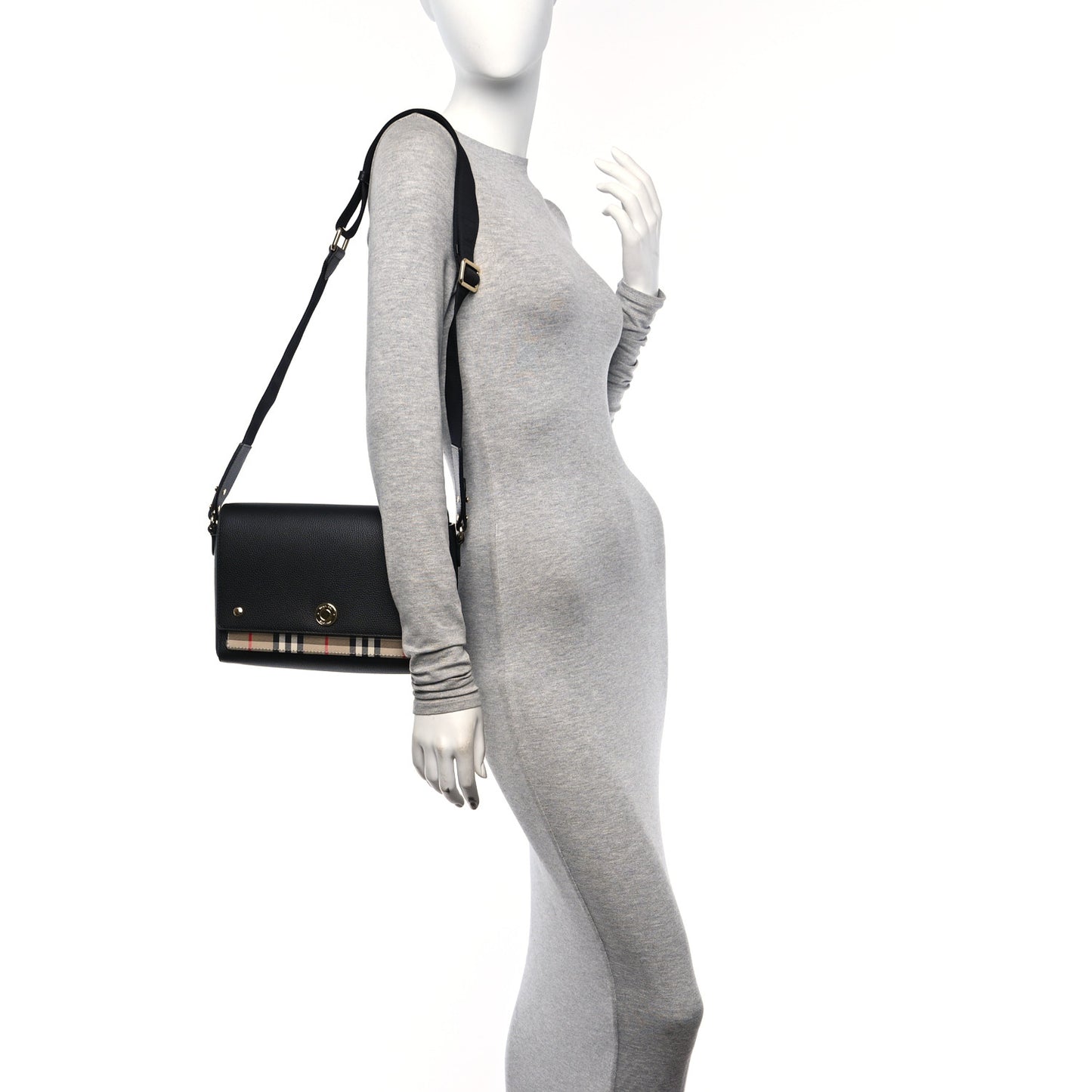 Grainy Calfskin Vintage Check Note Crossbody Bag Black