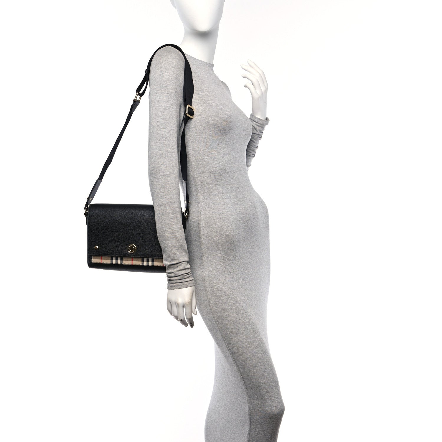 Burberry Grainy Calfskin Vintage Check Note Crossbody Bag Black 2 of 10