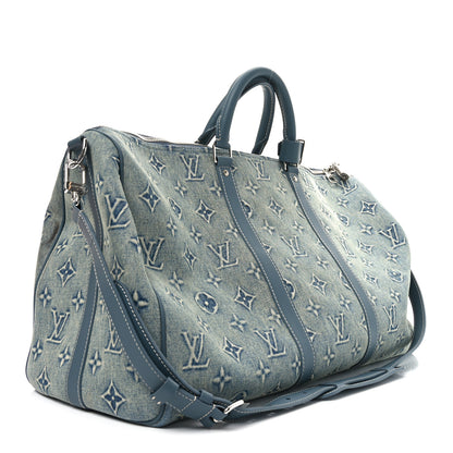 Louis Vuitton Monogram Washed Denim Keepall Bandouliere 50 Blue 3 of 10