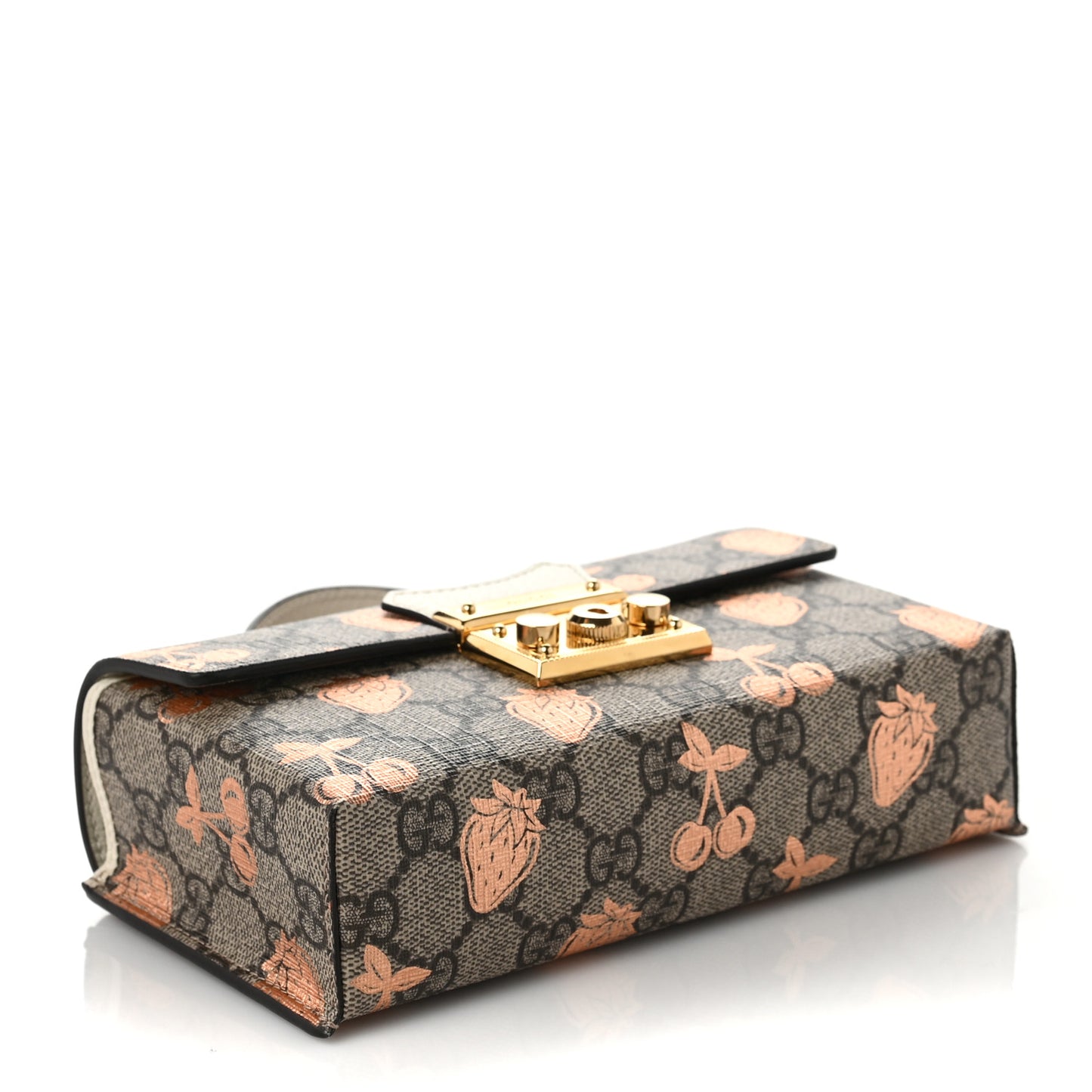 GG Supreme Monogram Berry Textured Dollar Calfskin Mini Padlock Top Handle Shoulder Bag Beige Ebony Light Copper Mystic White