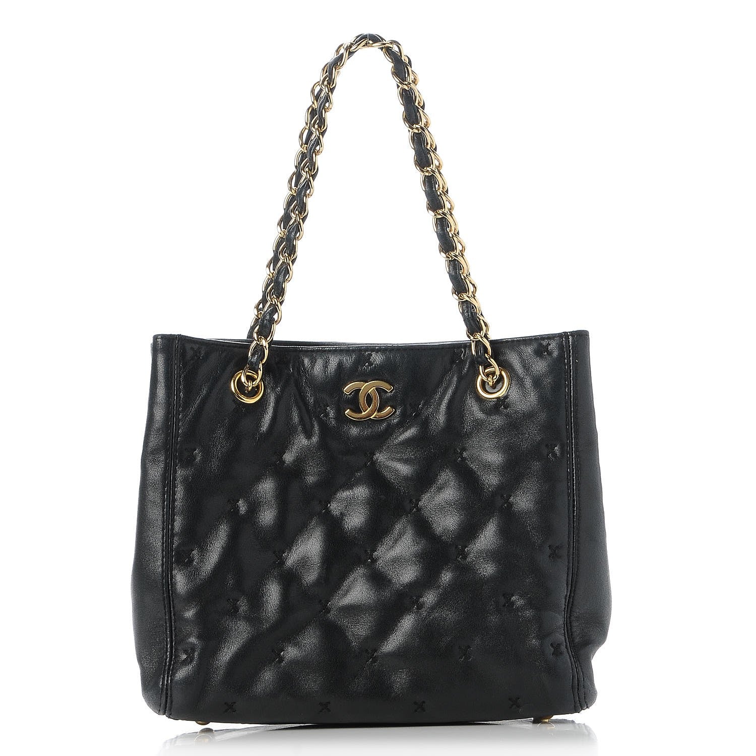 Chanel Lambskin Cross Stitch Shopper Tote Black 1 of 8
