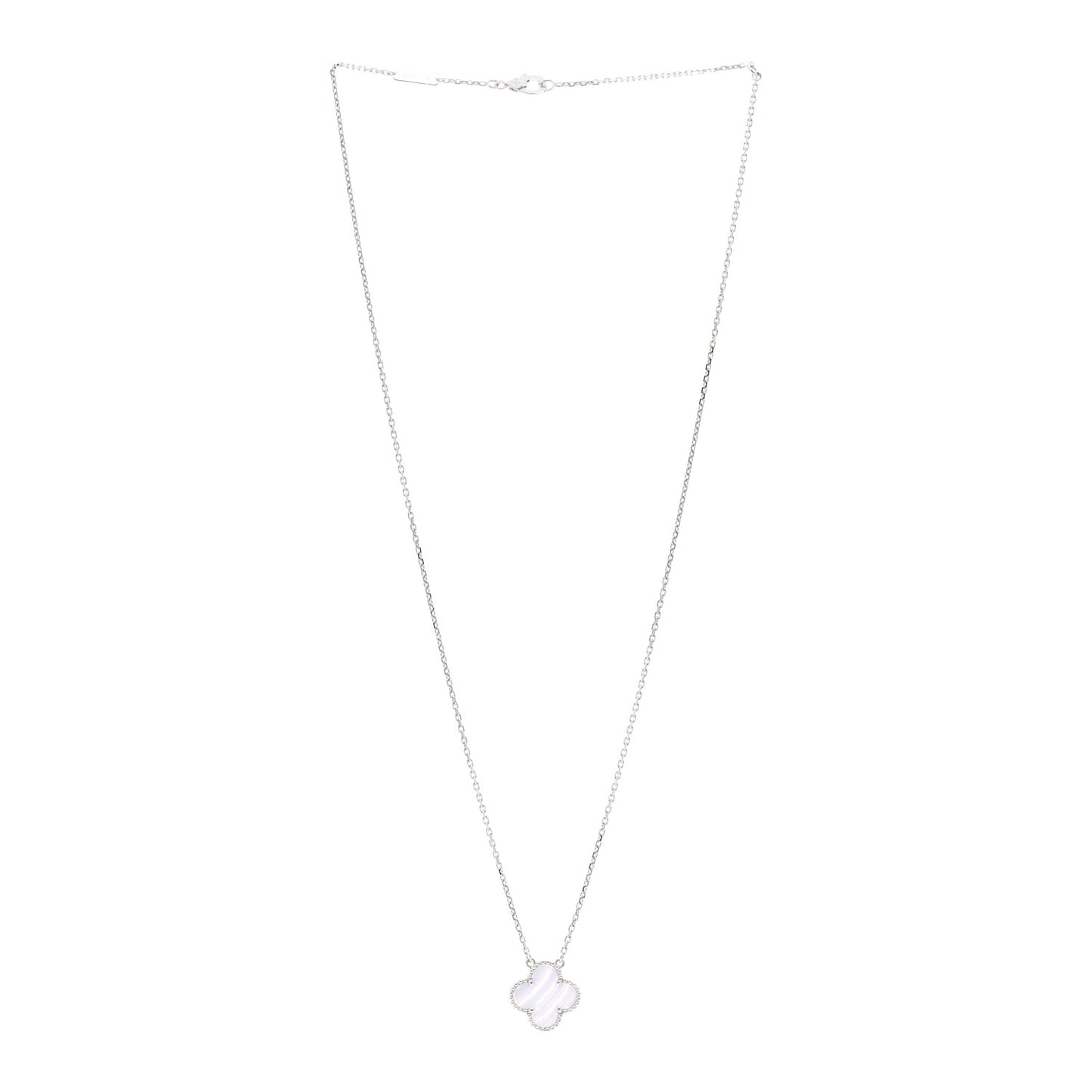 18k White Gold Chalcedony Vintage Alhambra Pendant Necklace