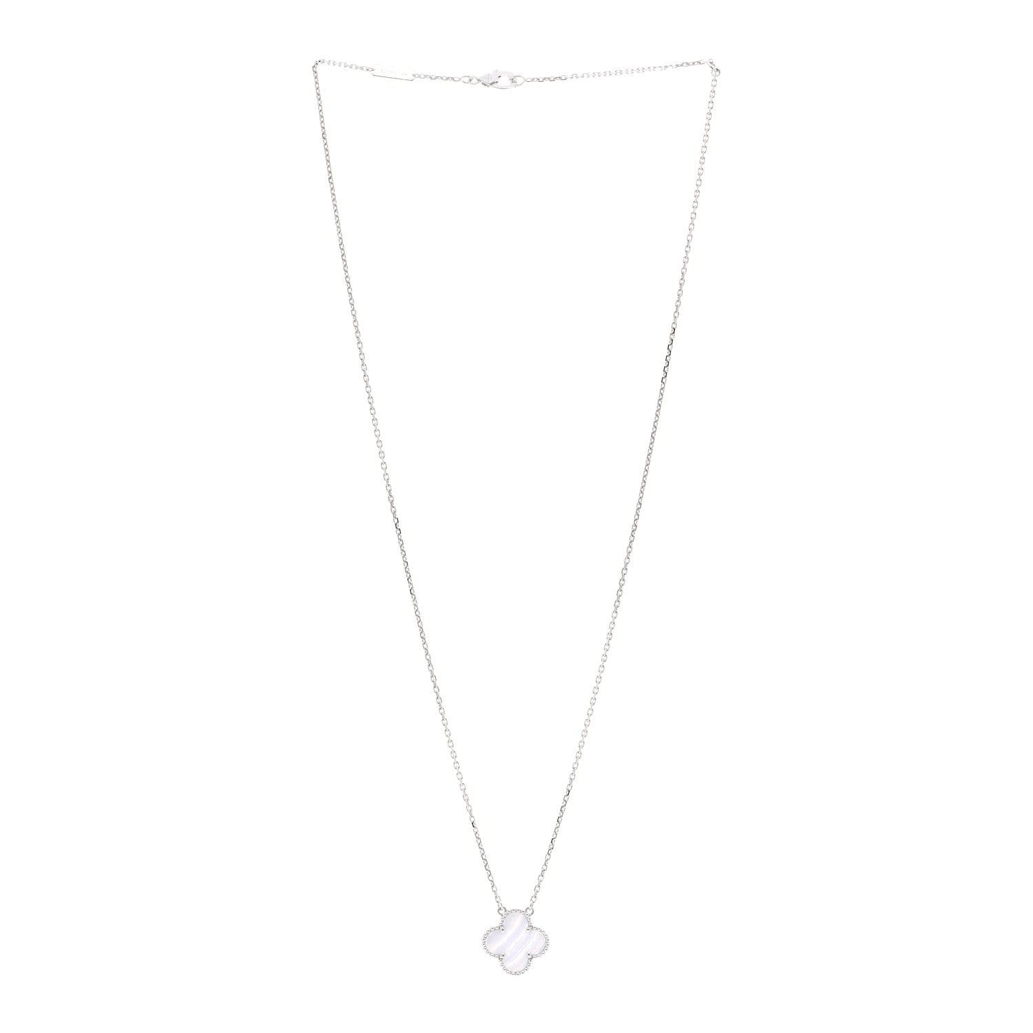 Van Cleef & Arpels 18k White Gold Chalcedony Vintage Alhambra Pendant Necklace 3 of 6