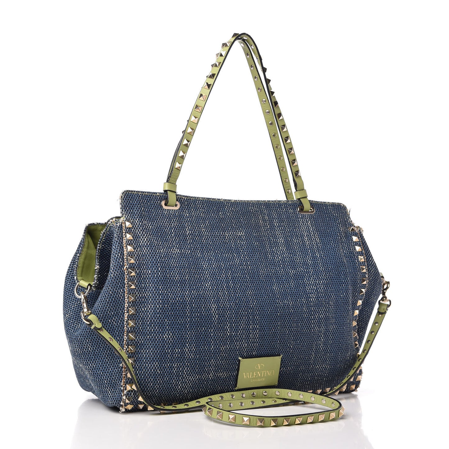 Denim Medium Rockstud Tote Blue Green