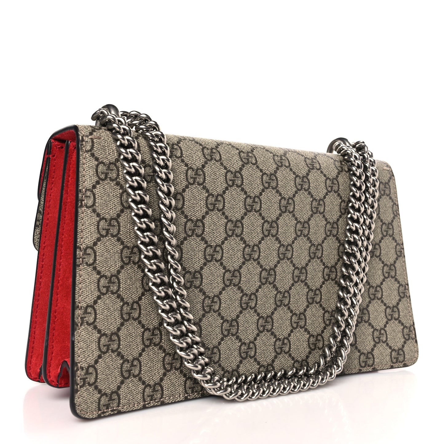 GG Supreme Monogram Suede Small Dionysus Shoulder Bag Beige Ebony Vulcanic Red