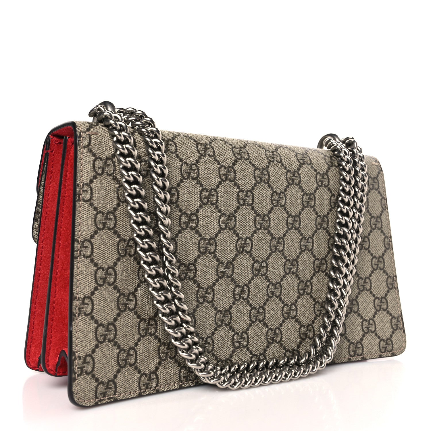Gucci GG Supreme Monogram Suede Small Dionysus Shoulder Bag Beige Ebony Vulcanic Red 3 of 9