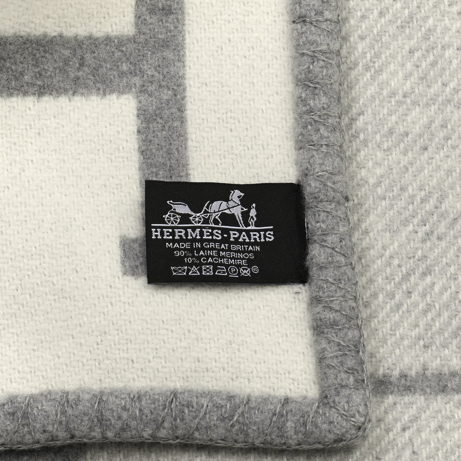 Hermes Wool Cashmere Avalon III Blanket Ecru Gris Clair 3 of 3