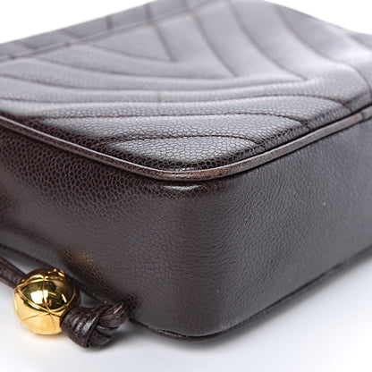Chanel Caviar Chevron Quilted Camera Case Brown 10 of 15