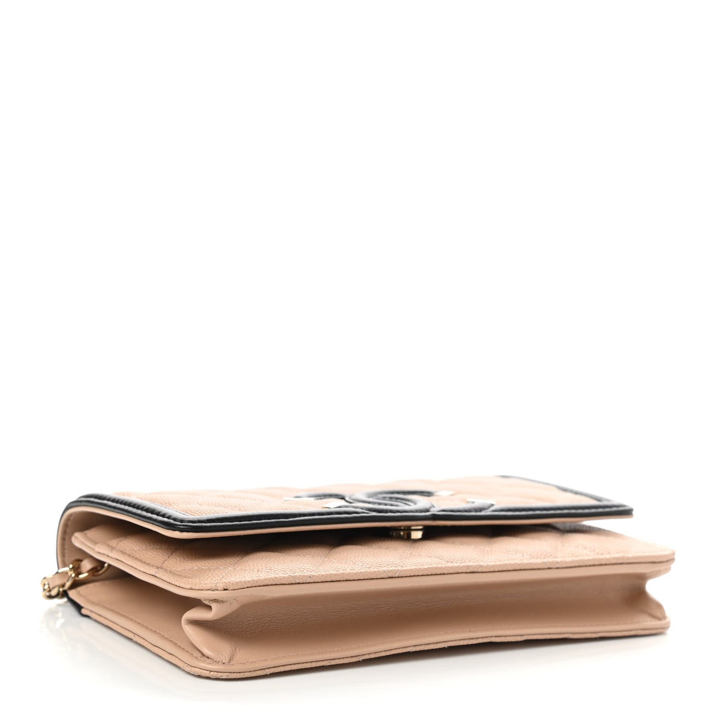 Caviar Quilted CC Filigree Wallet On Chain WOC Beige Black