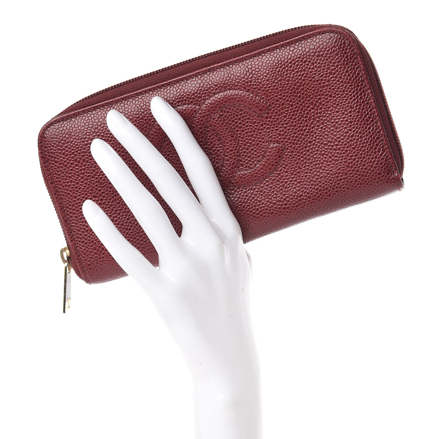 Caviar Large Timeless CC Zip Around Wallet Burgundy