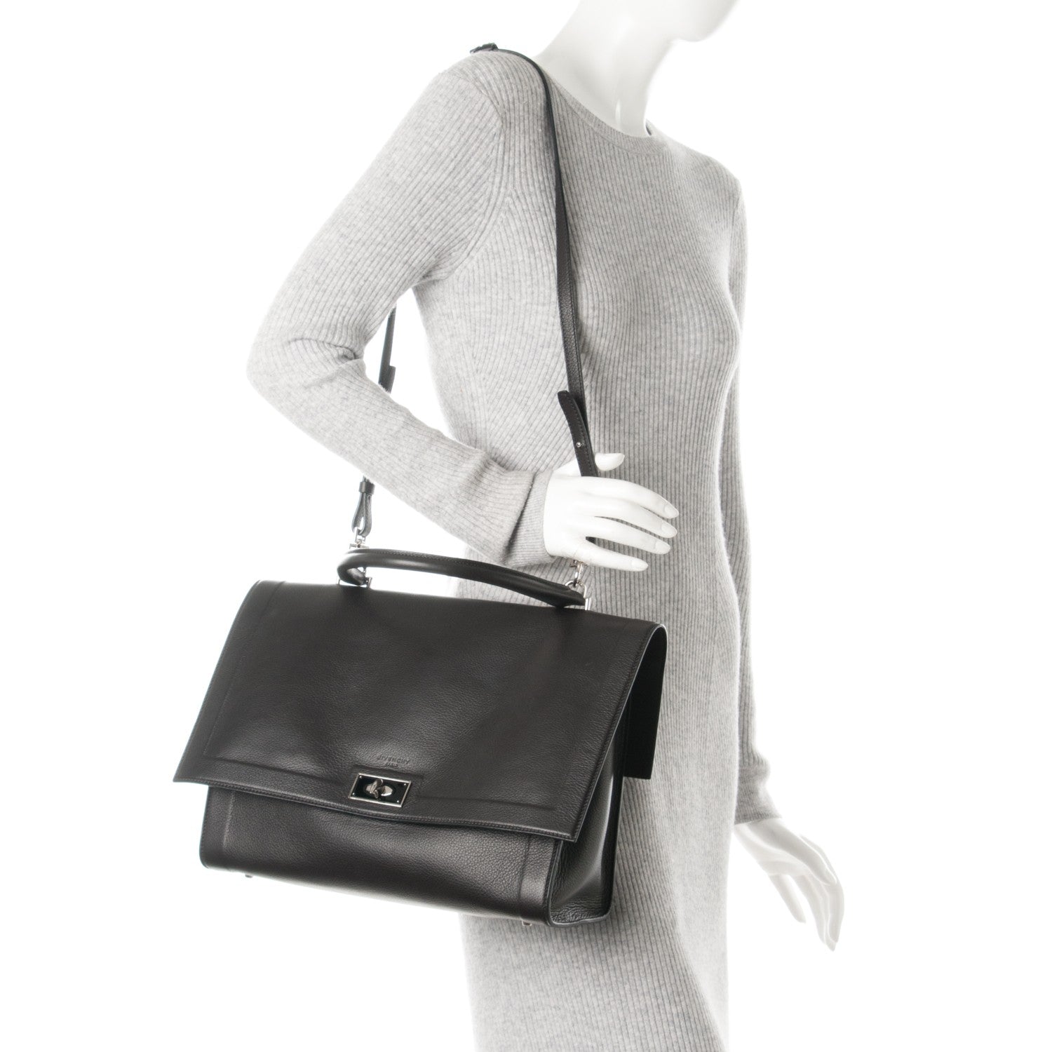 Givenchy Grained Calfskin Medium Shark Lock Satchel Black 2 of 8