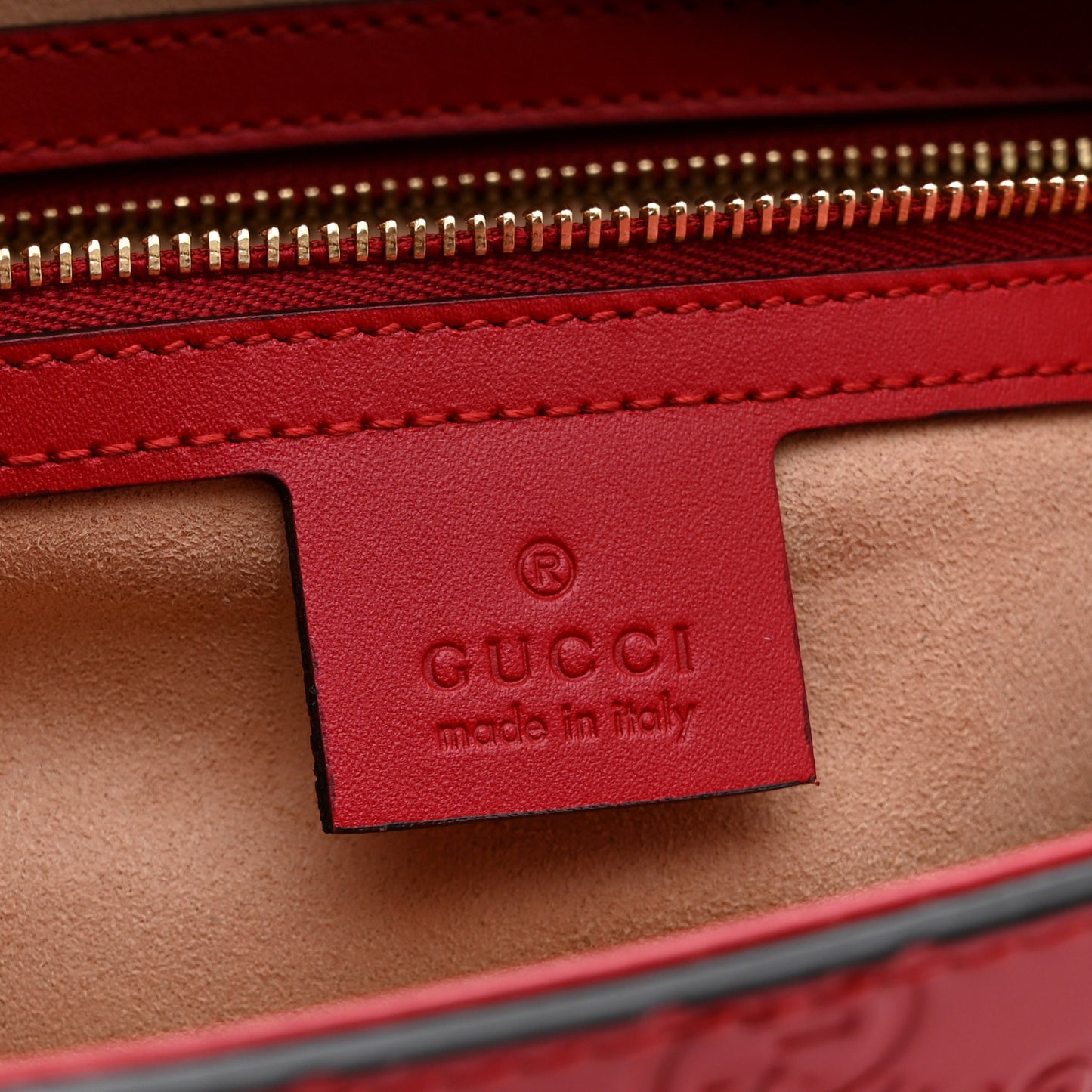 Guccissima Small Zippered Bucket Tote Hibiscus Red