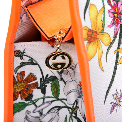 Gucci Canvas Medium Flora Tote White Multicolor Orange Fluo 14 of 14