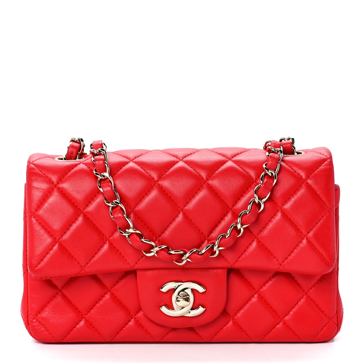 Lambskin Quilted Mini Rectangular Flap Red