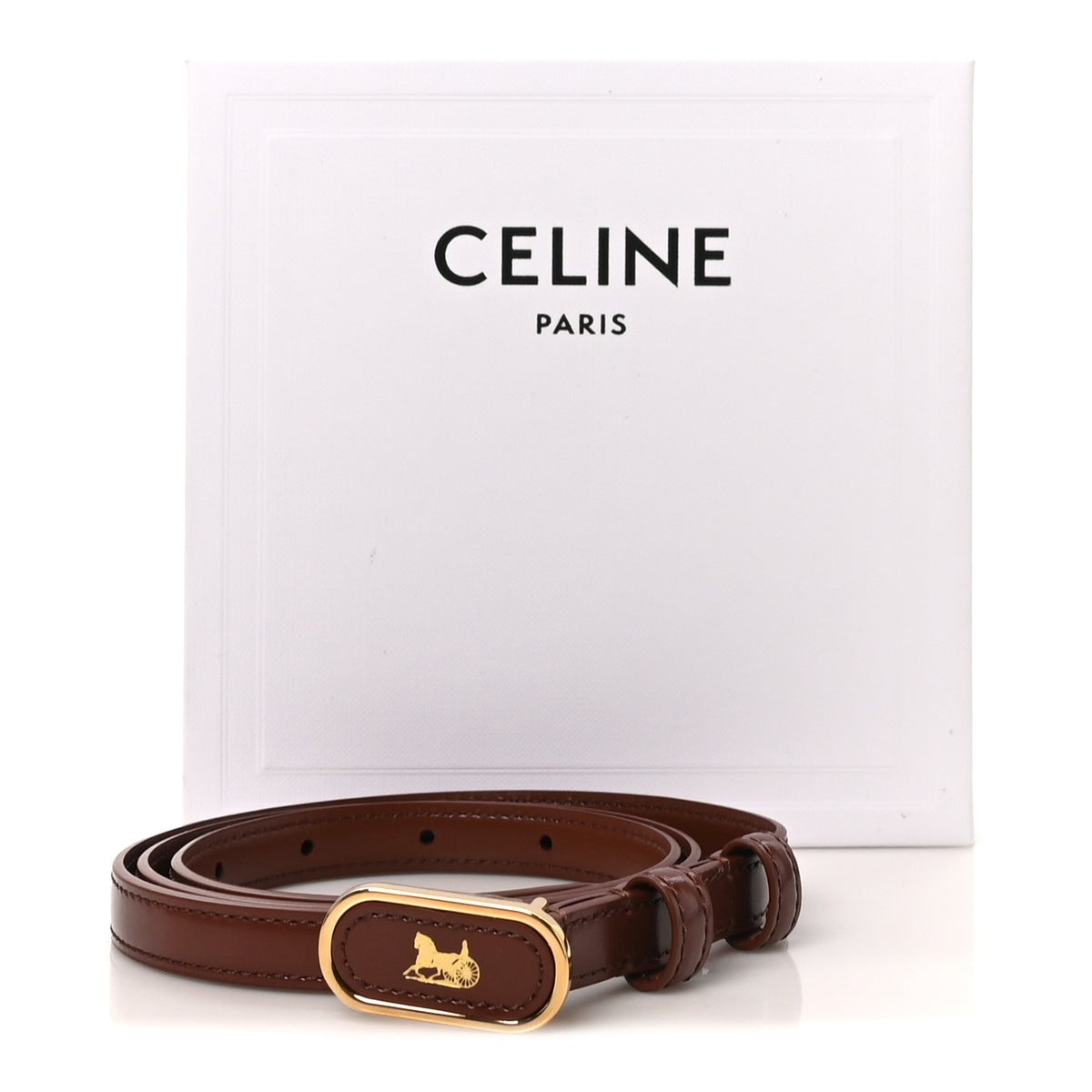 Celine Box Calfskin 13mm Chariot Belt 85 34 Red Wood 7 of 7