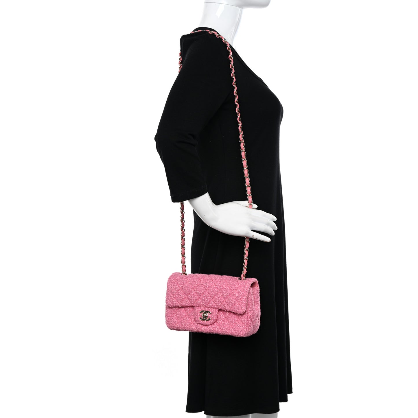 Tweed Quilted Mini Rectangular Flap Pink