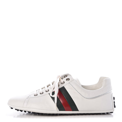 Gucci Calfskin Web Mens Lace Up Driver Sneakers 7 White 1 of 8