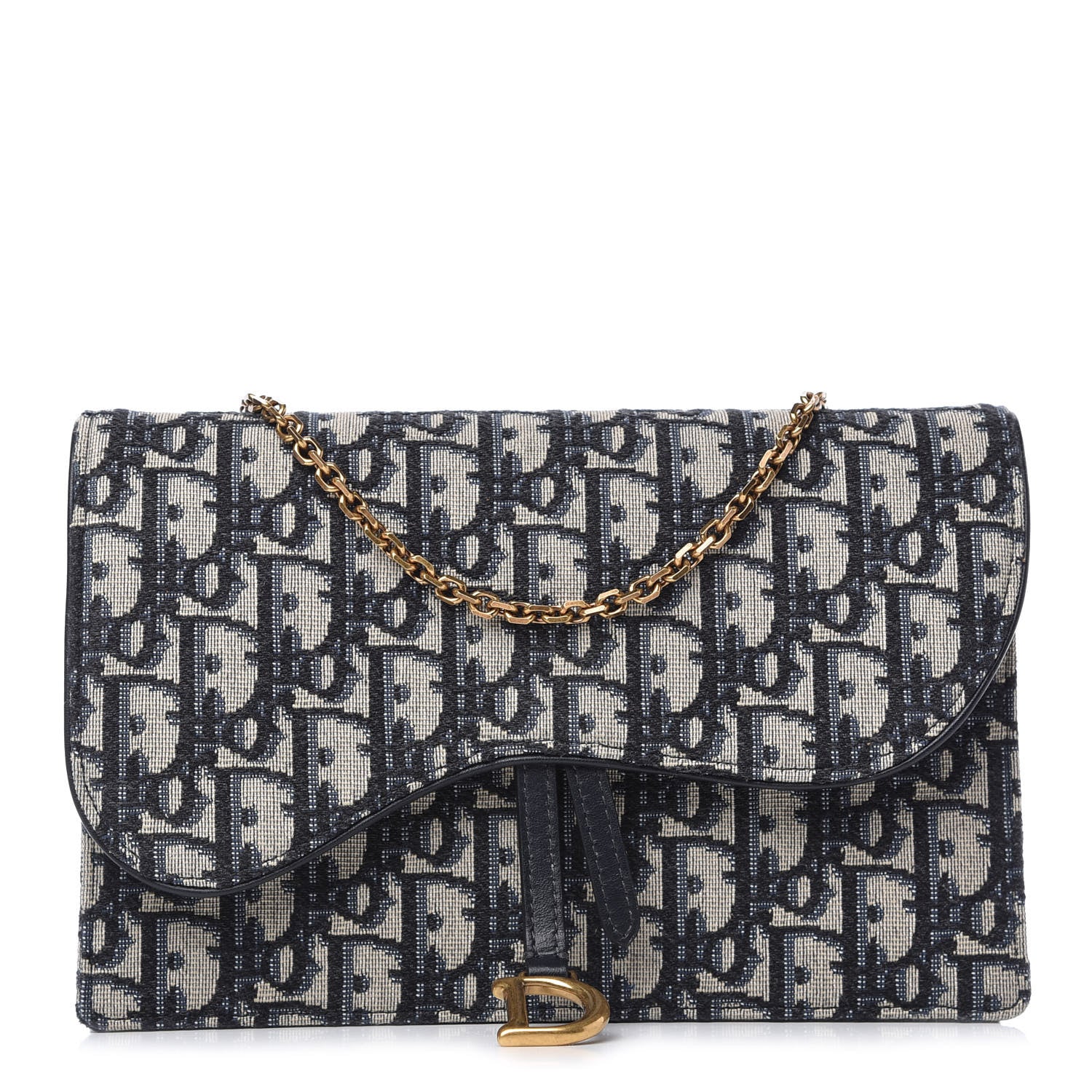 Christian Dior Oblique Saddle Chain Pouch Blue 1 of 10