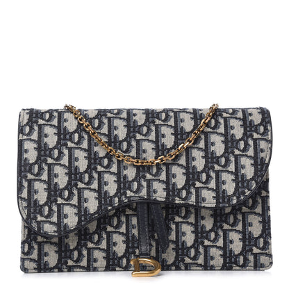 Christian Dior Oblique Saddle Chain Pouch Blue 1 of 10