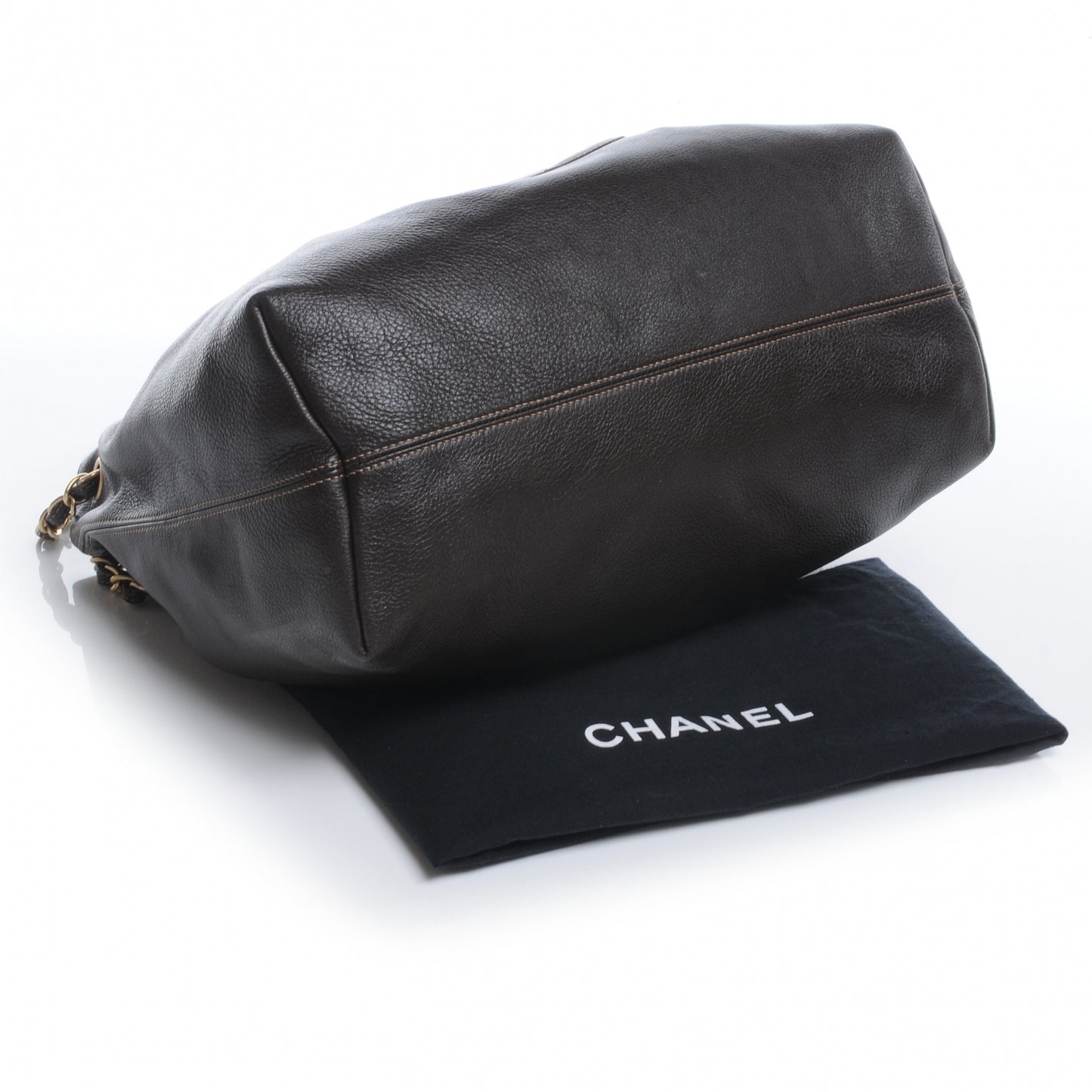 Calfskin CC Drawstring Bucket Bag Brown