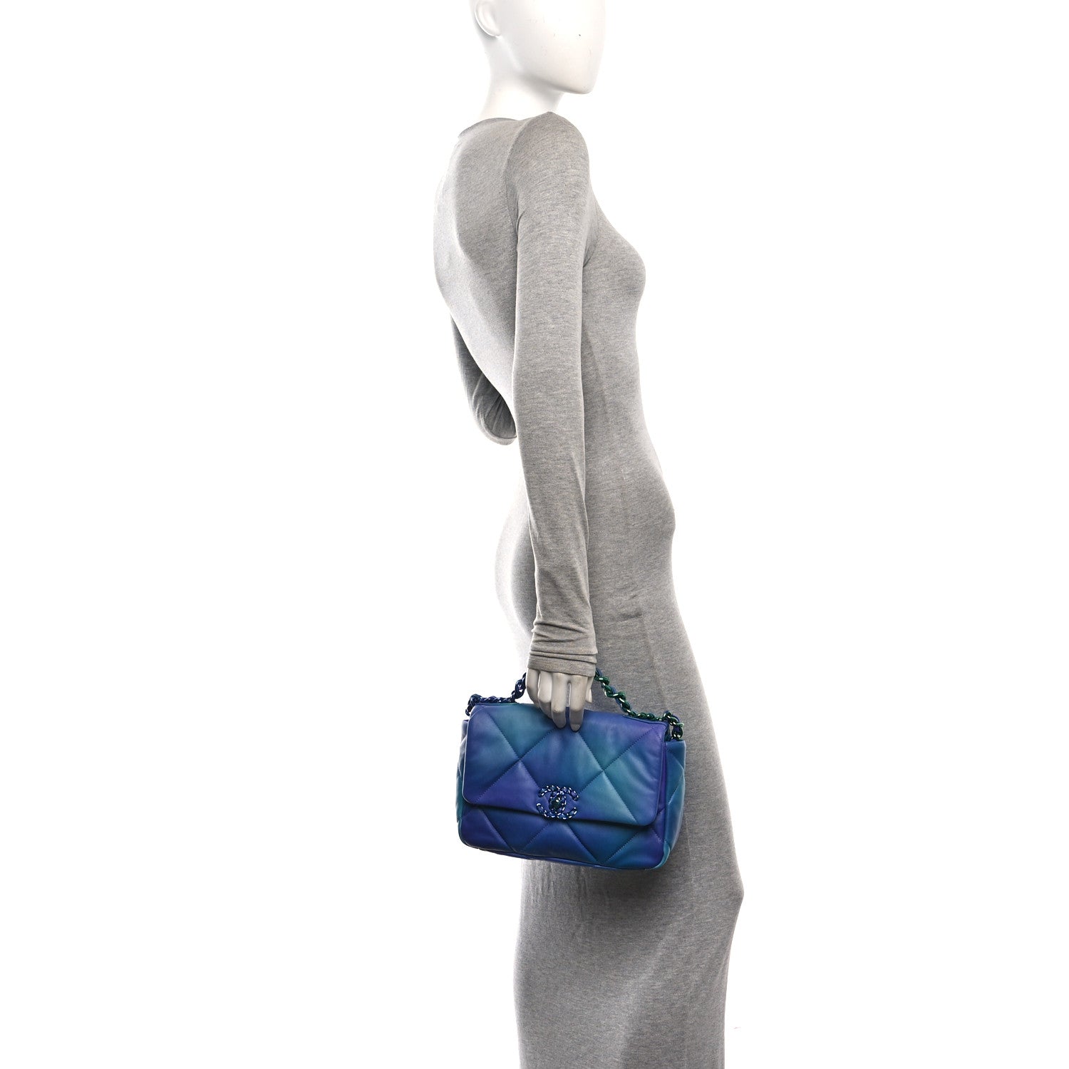 Chanel Tie Dye Calfskin Quilted Medium Chanel 19 Flap Blue Purple 2 of 10
