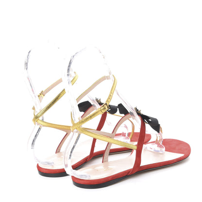 Gucci Calfskin Suede Moody Bee Thong Sandal 41 Gold Red 4 of 11