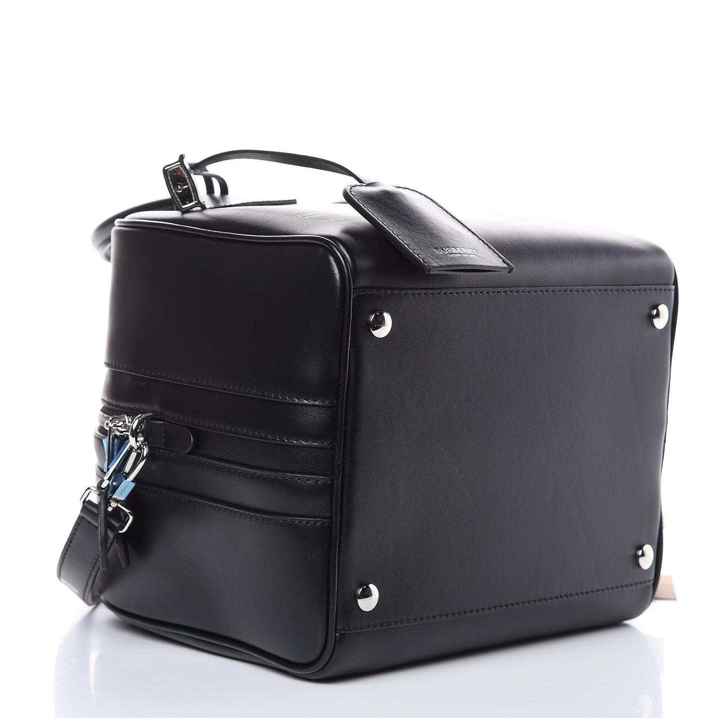 Smooth Calfskin Montage Print Small Cube Bowling Bag Black