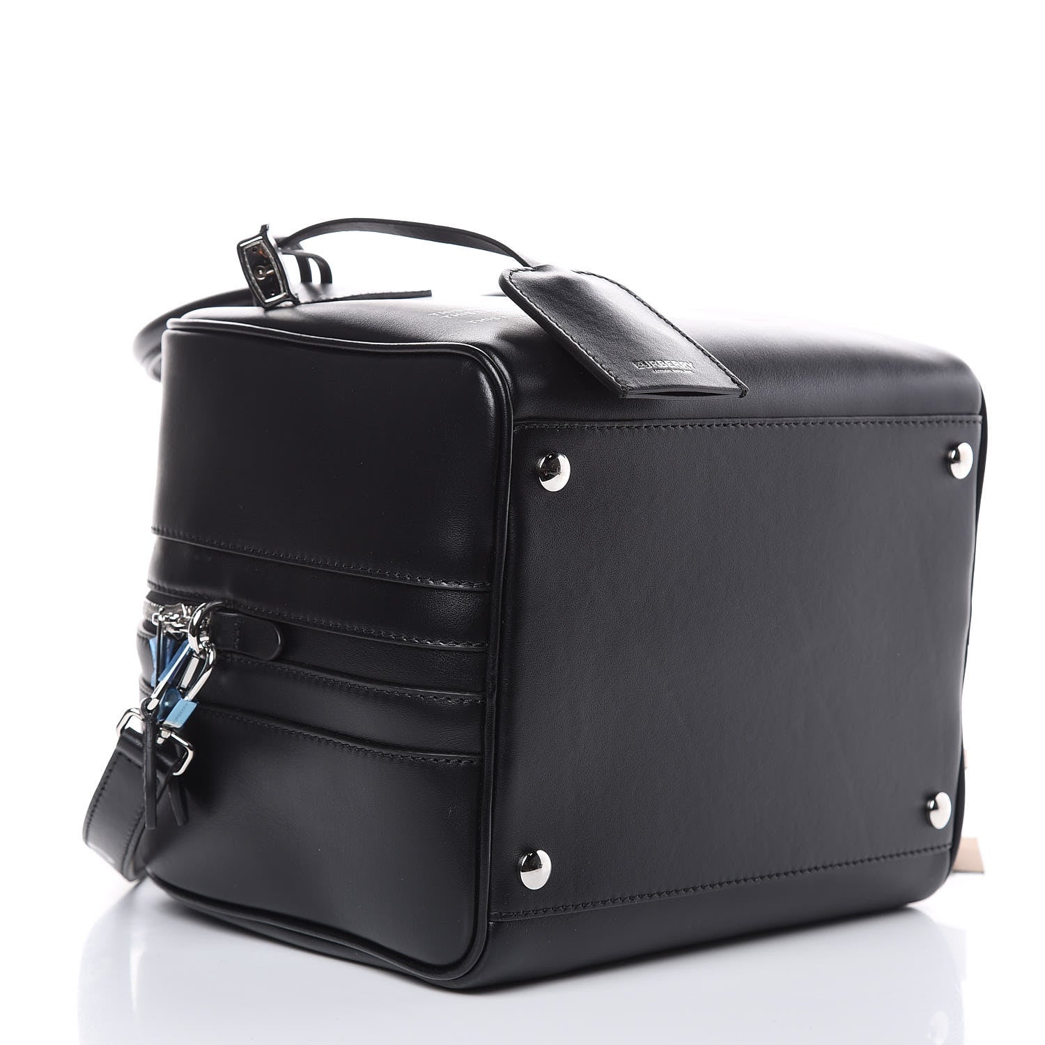 Burberry Smooth Calfskin Montage Print Small Cube Bowling Bag Black 4 of 12