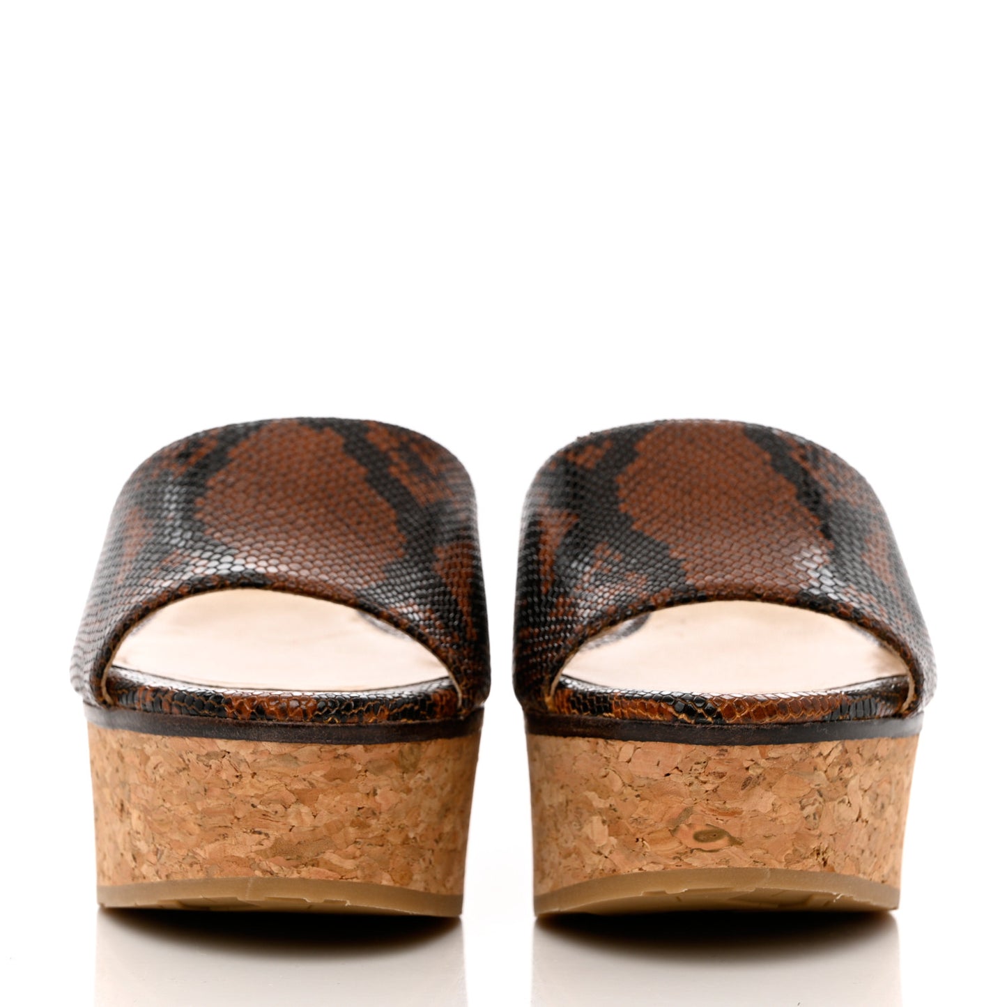 Calfskin Snakskin Embossed Cork DeeDee Platform Wedge Slide Sandals 36 Cuoio