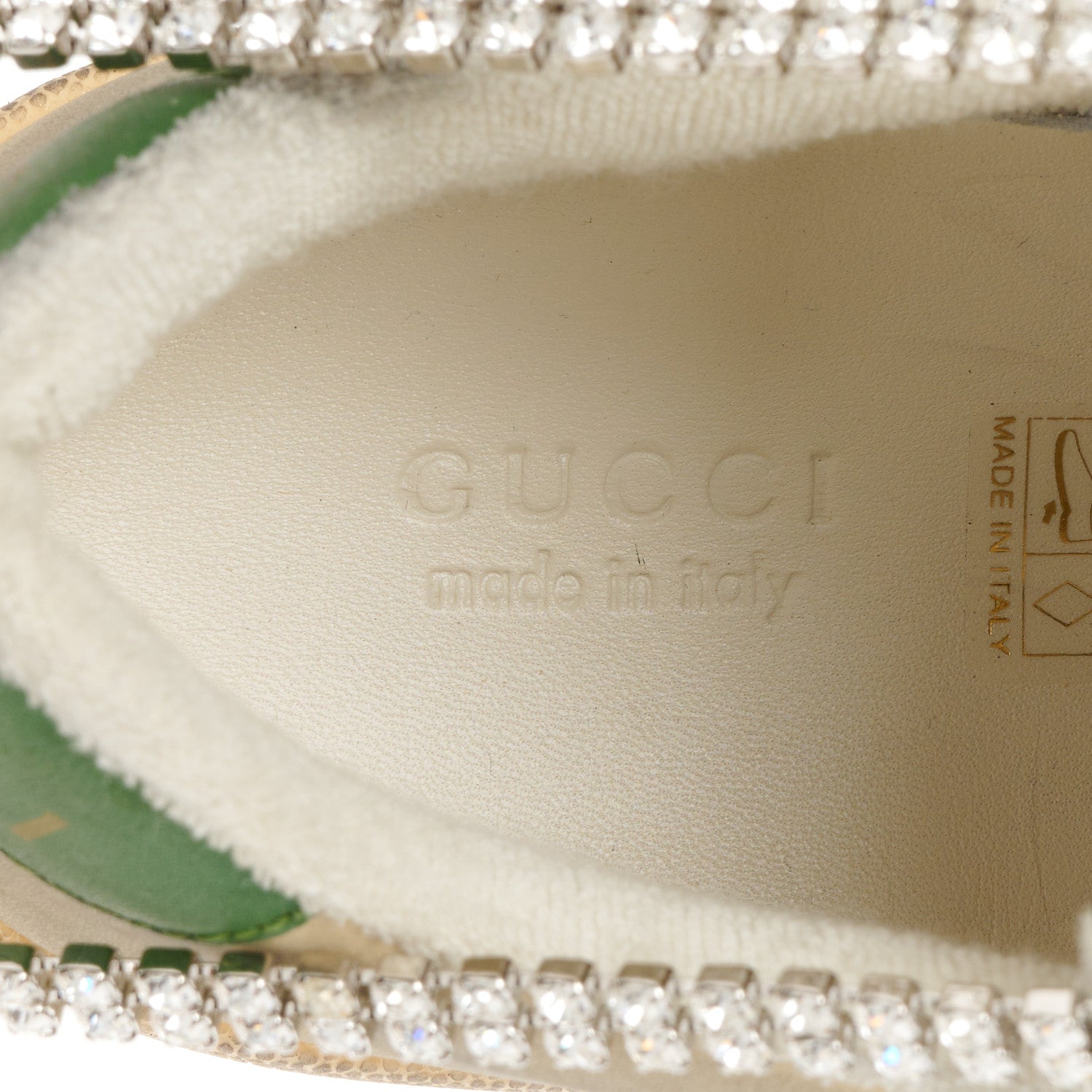 Gucci Nubuck Calfskin Web Removable Crystals Womens Screener Sneakers 36 Dusty Milk New Mystic White 7 of 11