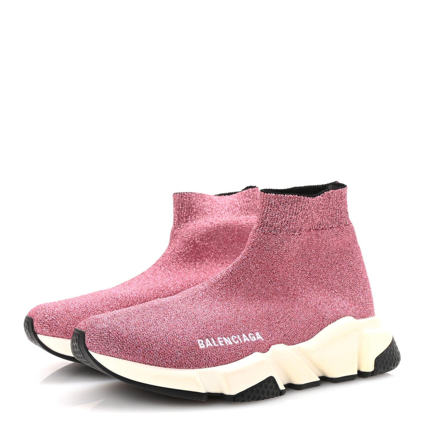Laminated Knit Bi-Color Sole Womens Speed Sneakers 37 Pink White Black