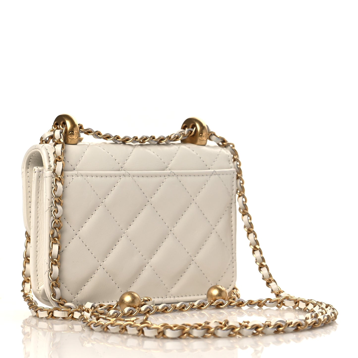 Calfskin Quilted Perfect Fit Coin Purse With Chain White