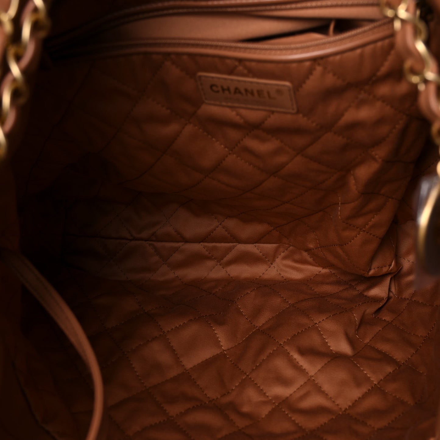 Shiny Calfskin Quilted Chanel 22 Camel