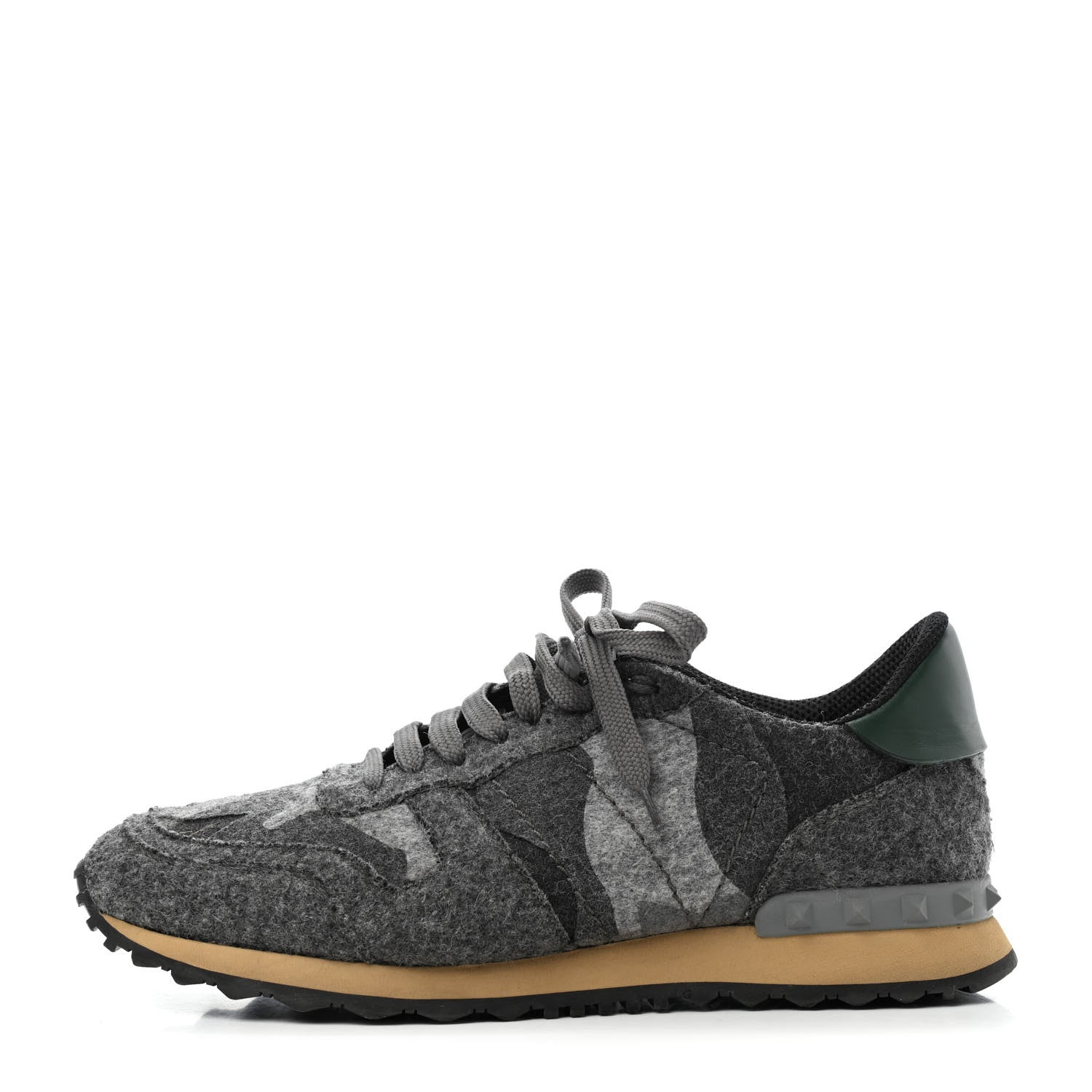 Valentino Garavani Felt Nappa Camouflage Mens Rockrunner Sneakers 41.5 Grey Green 1 of 4