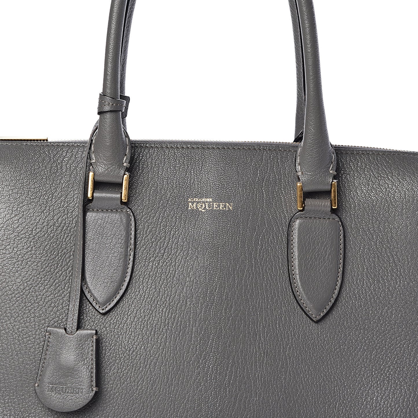 Pebbled Calfskin Zip Up Heroine Tote Dark Grey
