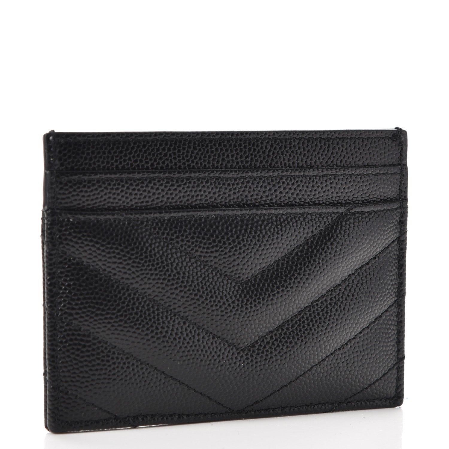 Saint Laurent Grain De Poudre Matelasse Chevron Monogram Credit Card Case Black 3 of 8