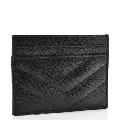 Saint Laurent Grain De Poudre Matelasse Chevron Monogram Credit Card Case Black 3 of 8